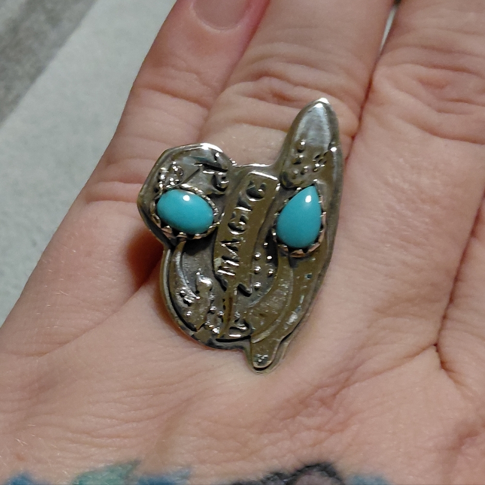 Magic Wizard Witch Hat Turquoise Sterling Silver Ring - Picture 4 of 9